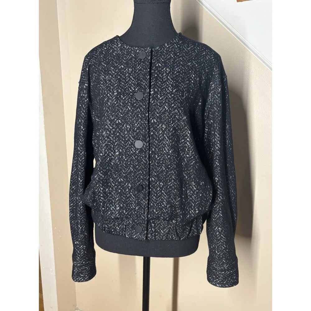 Spanx Button Up Ponte Bomber Women’s Jacket Size Medium Black Herringbone